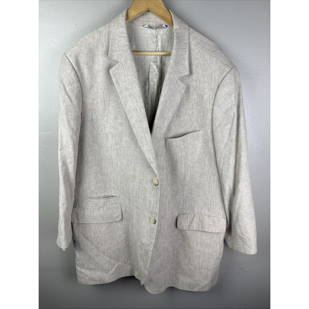 Perry Ellis Beige Linen Blend Sport Coat Size 48 Long‎ 2 Button Non Structure